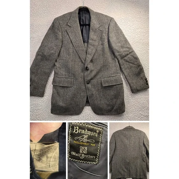 Vtg Bradmore Mens 40R Brown Wool Herringbone Tweed Blazer Jacket Preppy Academia - Picture 2 of 14